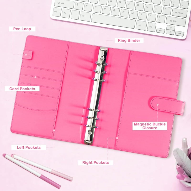 WITHYU A5 Kpop Photocard Binder, PU Leather 6-Ring Album with Magnetic Closure, Includes 30 Pack 4-Pocket Pages for 240 Cards, Card Holder for Trading and Collectible Cards (Rose) - Image 5
